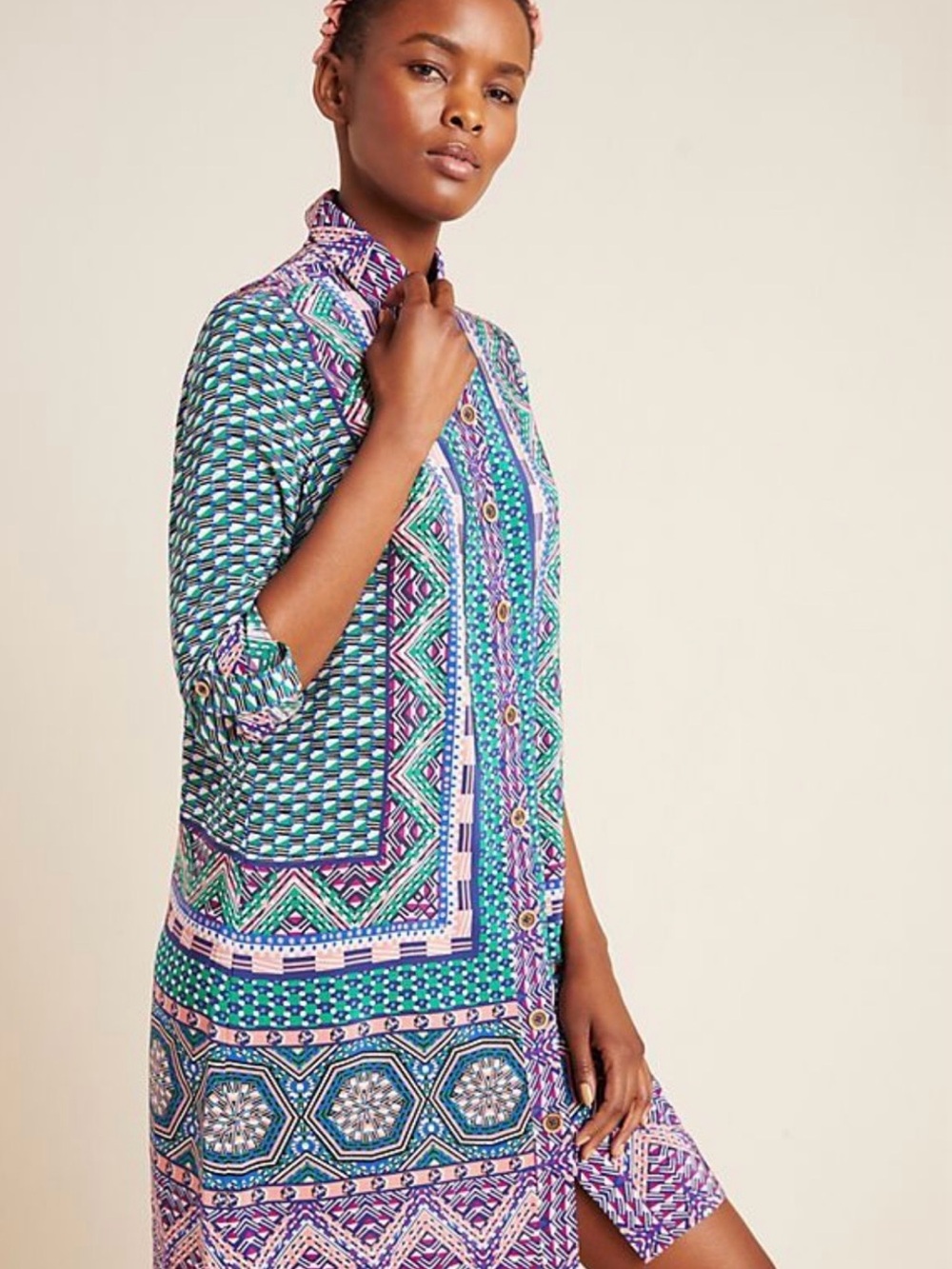 Anthropologie Casablanca Printed Button-Front Shirt Dress multicolor